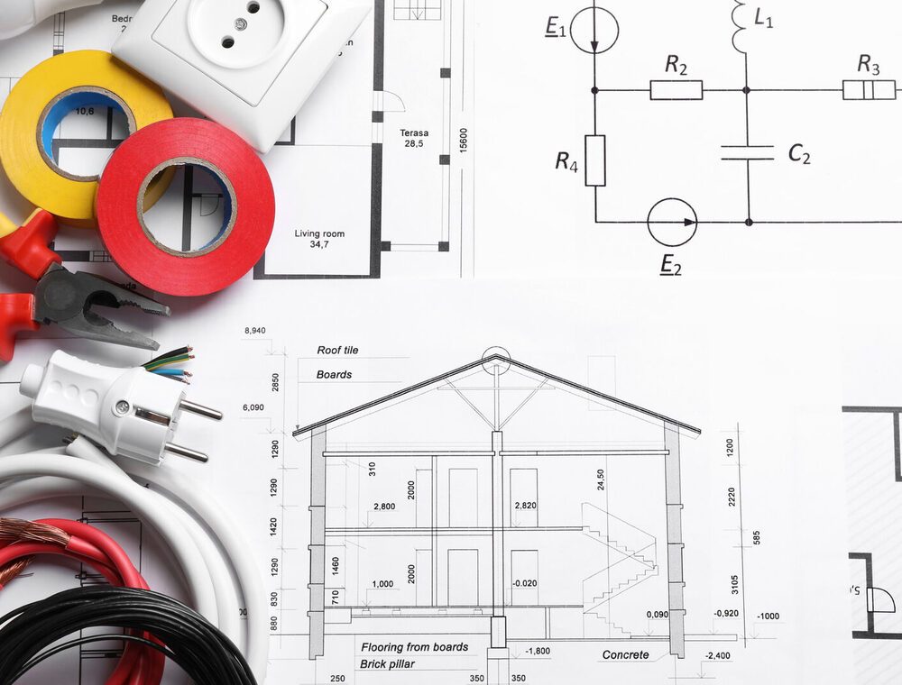 Electrical components and blueprints used by New Power Holdings engineers